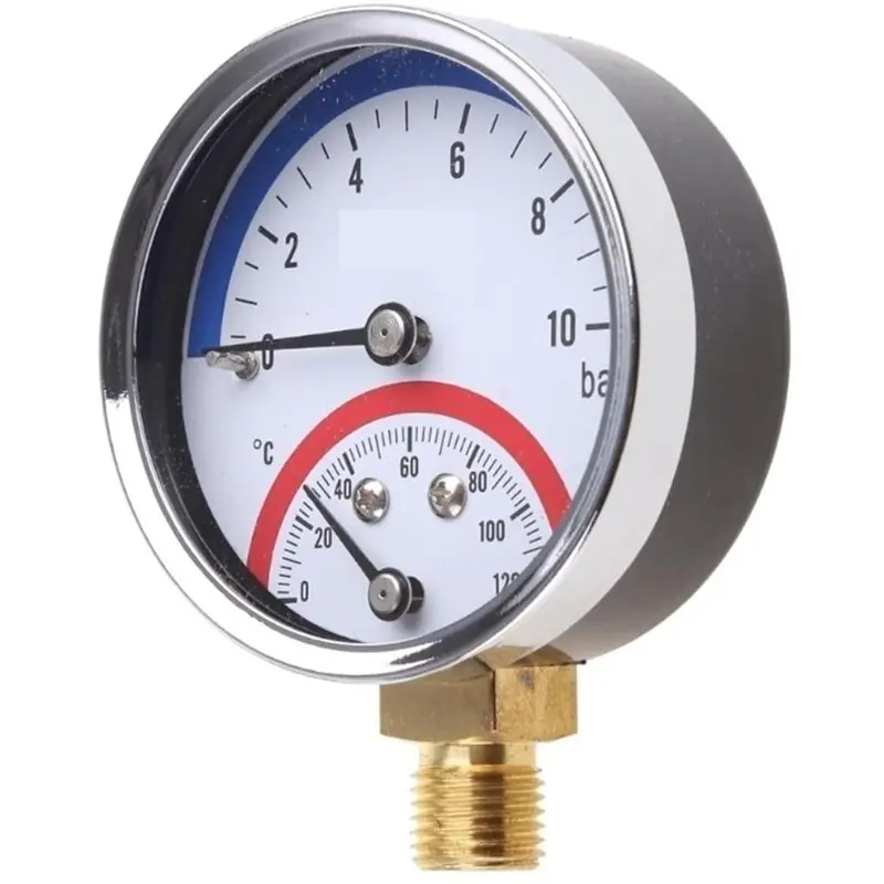 M11K-For Heating Applications Compatible 2In1 Pressure Gauge And Thermometer 0-120° C Temperature Pressure Meter A
