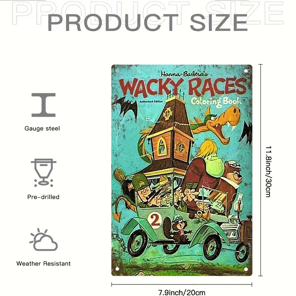 Cubierta de cómic Vintage "Wacky Races", arte de pared de Metal, letrero de hierro impermeable y a prueba de polvo, póster de carrera de vehículos Retro con predirección