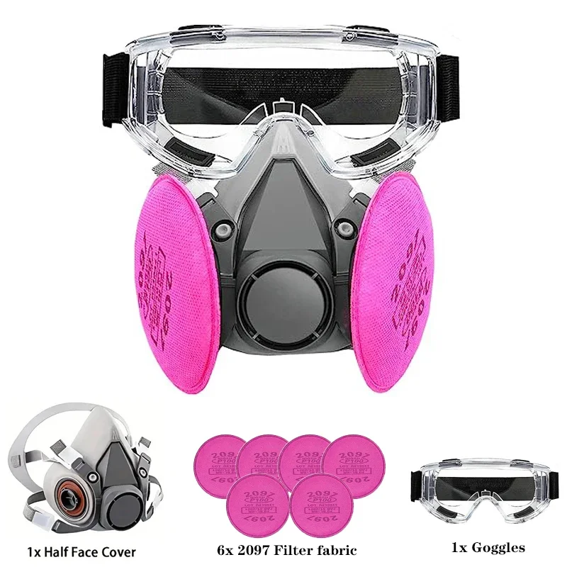 

Dustproof 6200 Respirator Gas Mask Half Face with 2097 Filter Goggles Sets for Epoxy Dust Paint Organic Vapor Welding Grinding