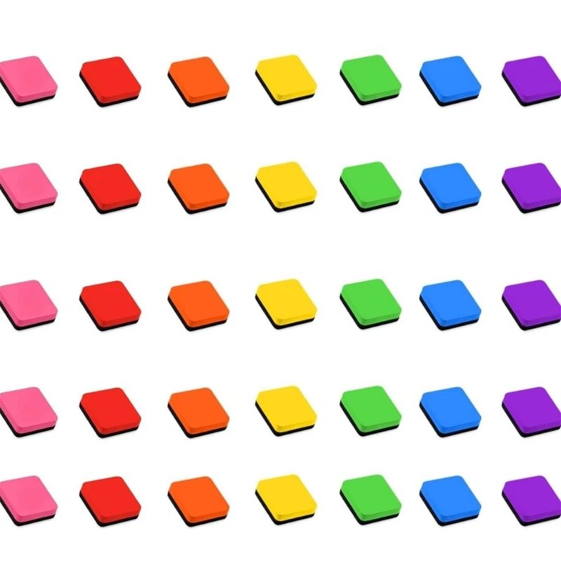 35 Piece Whiteboard Erasers with Layered Wiping Face, 7 Assorted Colors for Organized Use on Whiteboards and H8WD