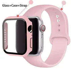 Sport band+Glass+Case For Apple Watch bands 44mm 40mm 45mm 41mm 38mm 42mm Silicone bracelet iWatch series 8 9 7 6 5 4 3 SE strap