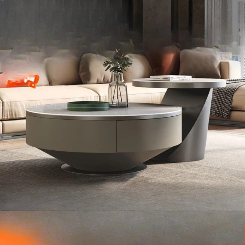 

Italian minimalist size round coffee table, Nordic light luxury small apartment rock slab coffee table