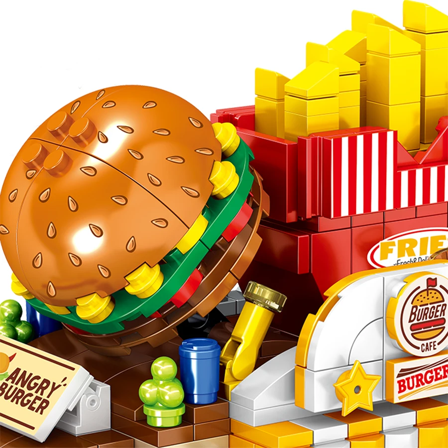 Hamburger Ice Cream Burger Car Building Blocks Food Truck Creative Model Puzzle Assembly Toys for Boys Girls Kids Birthday Gifts