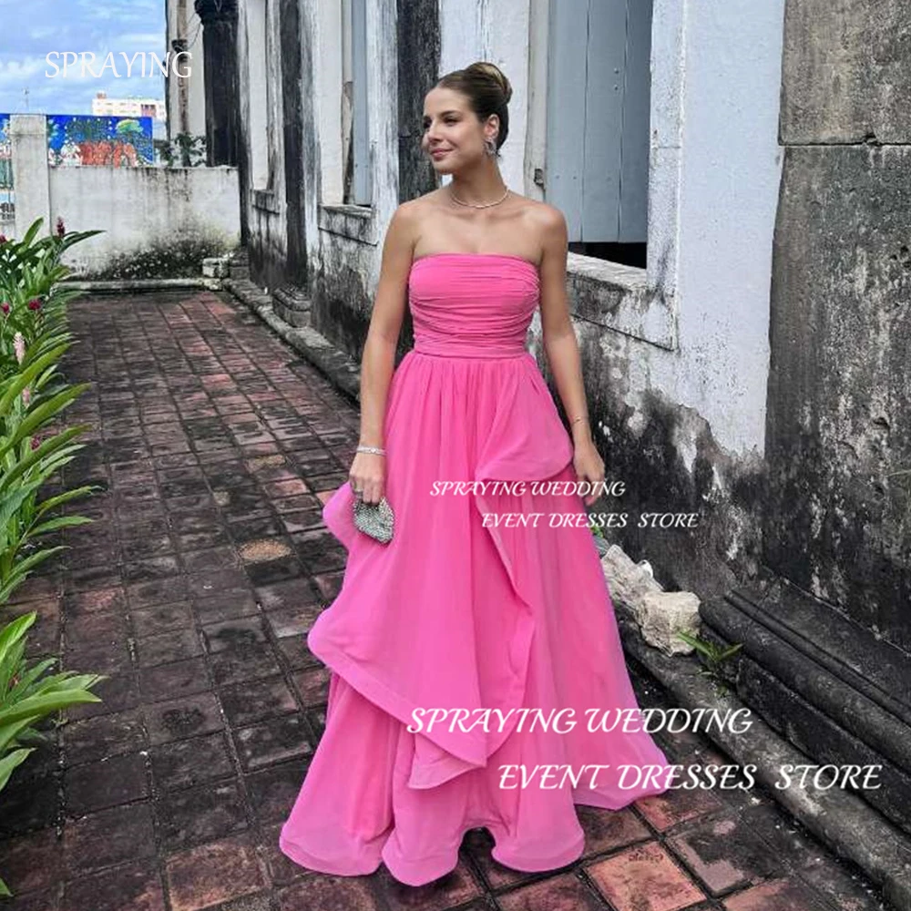 

SPRAYING Saudi Arabia A-line Modern Evening Party Dresses Strapless Sleeveless Prom Gown Evening Gown Elegant Dresses