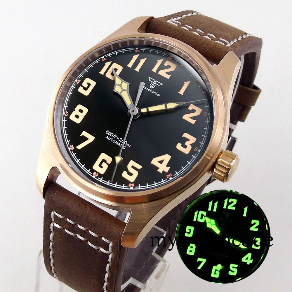 Tandorio Cusn8 Echte Bronze Pilot Uhr Männer 200M Taucher NH35A PT5000 Automatische Armbanduhr Sapphire Bereich-Uhr Military Uhr