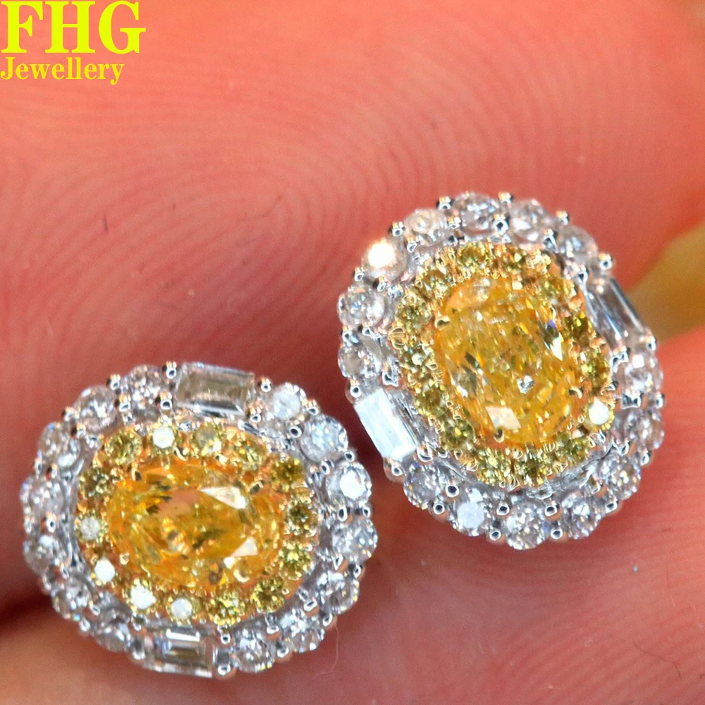 

Natural diamond 0.9Carat 18k Au750 White Gold Yellow diamond Earrings Wedding Party Engagement Anniversary