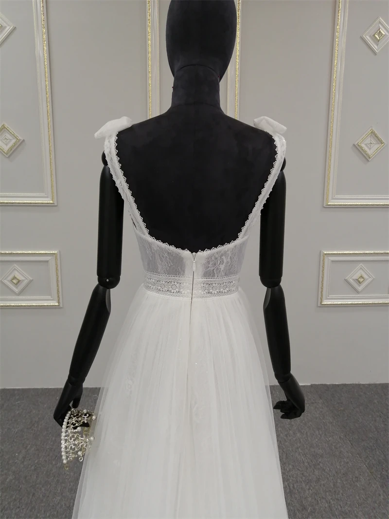 Royal Muse-vestido de novia de tul sin mangas, traje con Apliques de encaje y cuello en V, 2023