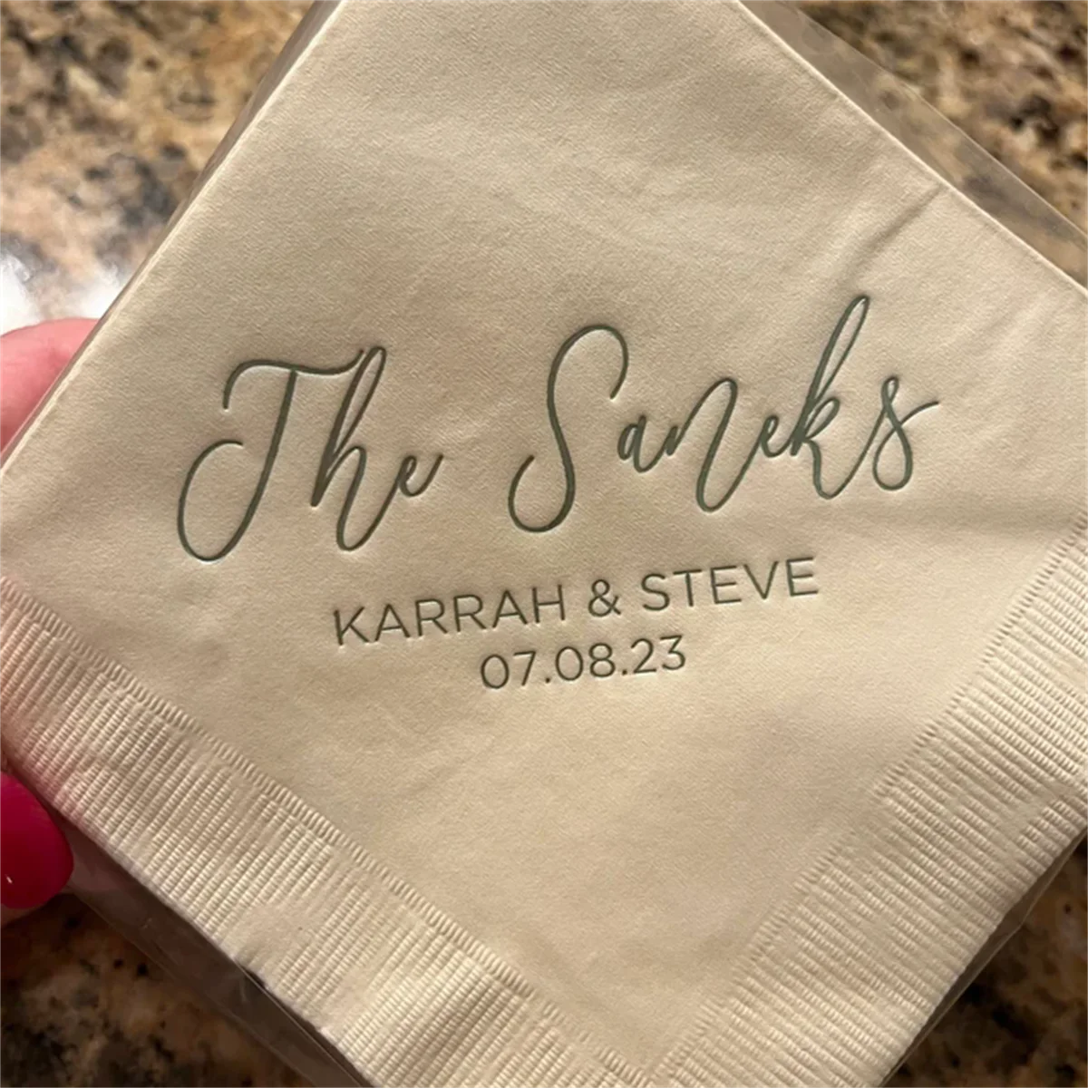 Personalized Wedding Napkins Custom Monogram Beverage Cocktail Cake Dessert Appetizers Bar Custom Printed Napkin Luncheon Dinner