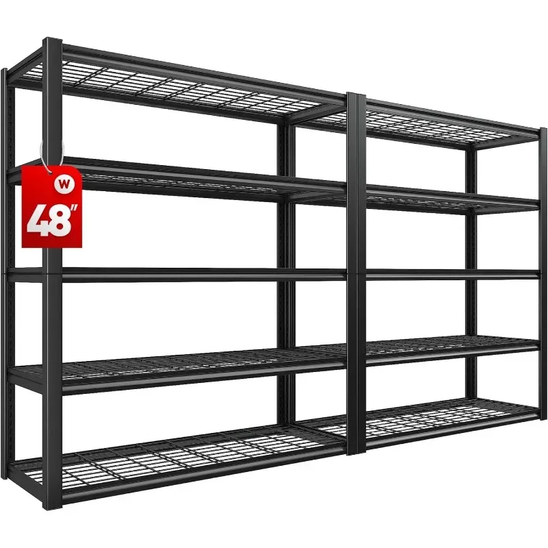 REIBII 48''W Garage Shelving 2500LBS Storage Shelves Heavy Duty Garage Shelves 5 Tier Adjustable Metal Shelves