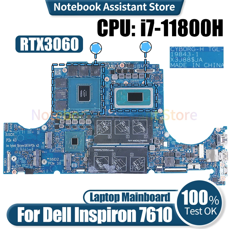 

For DELL Inspiron 7610 Laptop Mainboard 19843-1 09FDV3 i7-11800H RTX3060 Notebook Motherboard