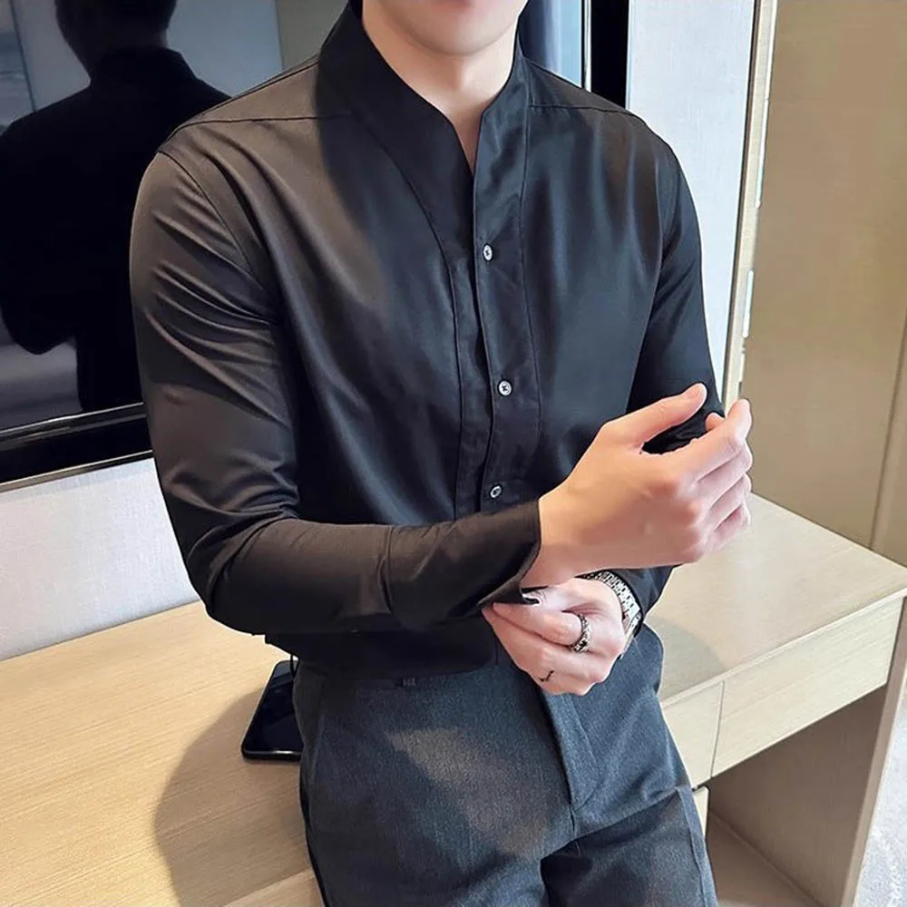 

Autumn New Men's Solid Color Long-Sleeved Shirt American Retro Fashion Trend Daily Business Casual Breathable Niche Men's Tops