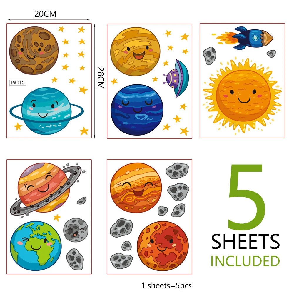 5 Sheet Children Kid Bedroom Wall Planet Sun Space Solar System Sticker Decor For Kids Room, Help To Create An Interesting