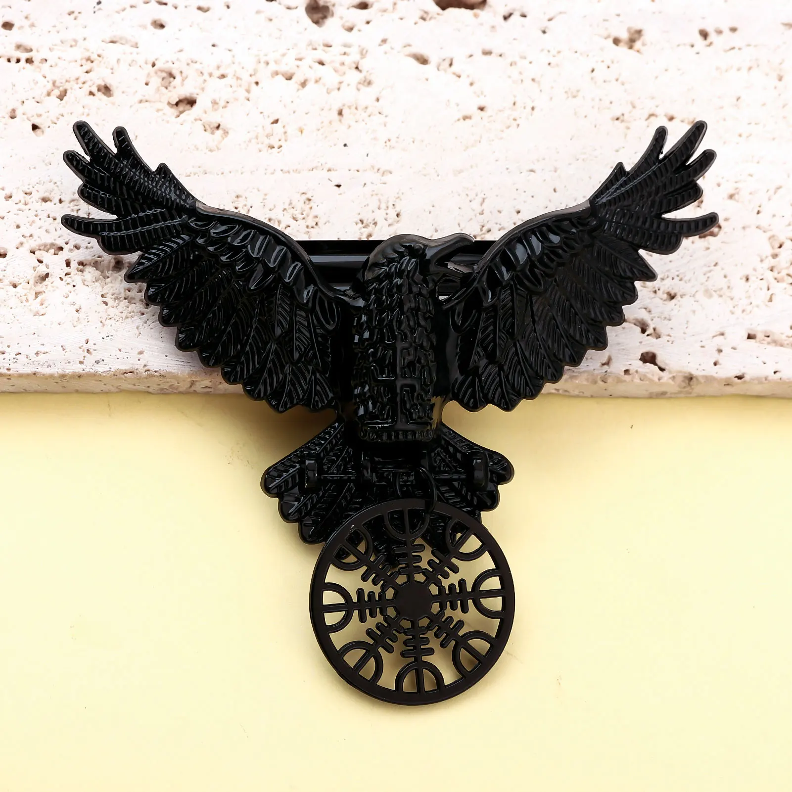 Vintage Viking Black Crow Necklace Odin Raven Compass Rune Pendant Keychain for Men Women Gothic Hairpin Hip Hop Punk Jewelry view 4