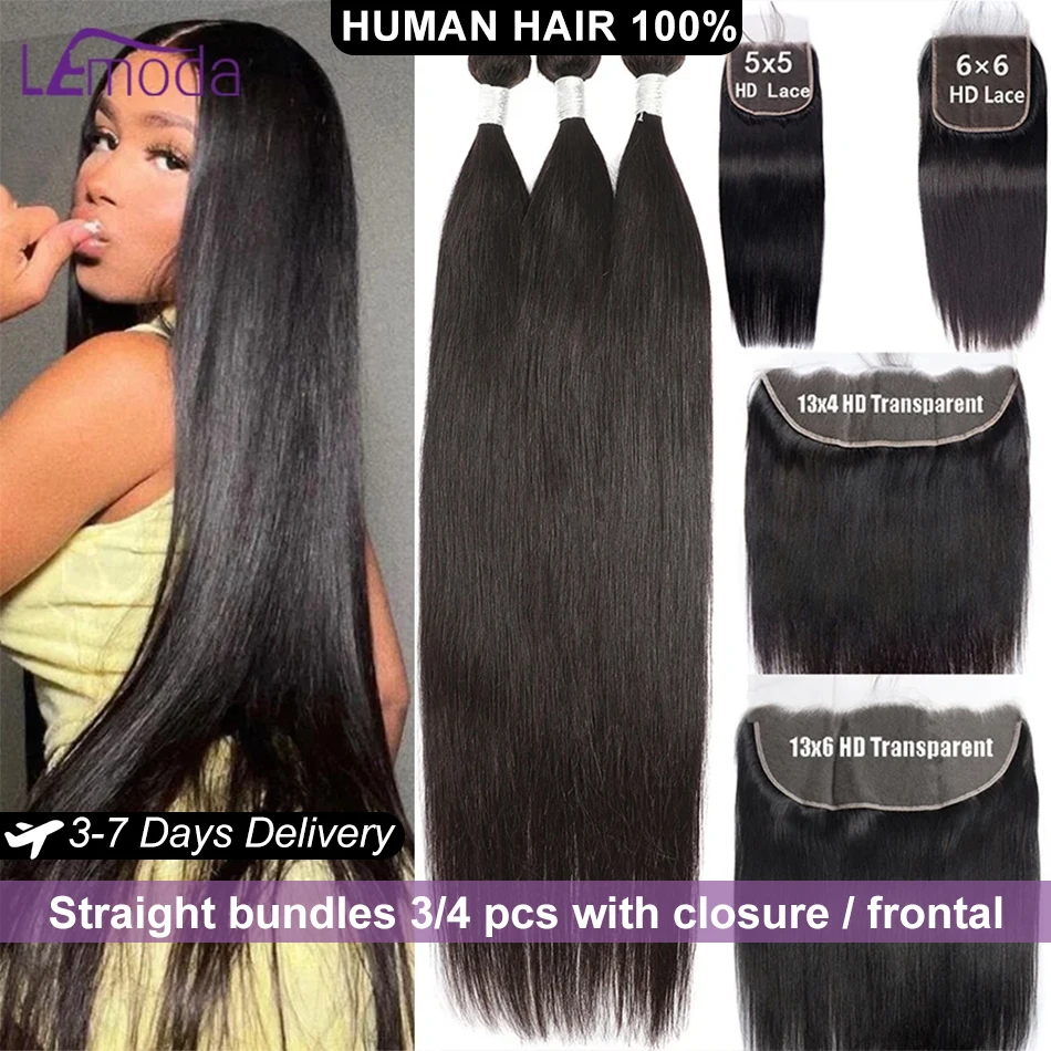 

Human Hair Bundles With Closure Lace Frontal 13x4 13x6 HD Transparent 5x5 6x6 Lace Closure With Hair Extension Bundles Remy 12A