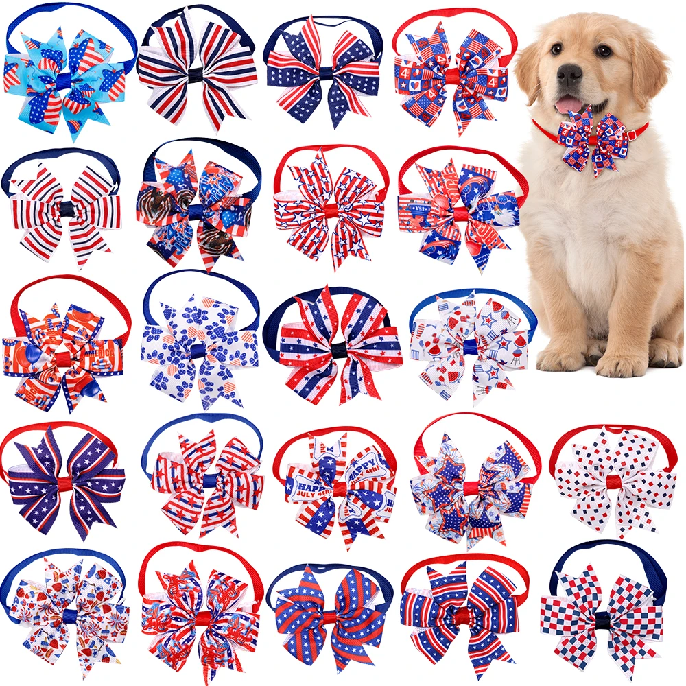 

50ps Dog Bow Tie For 4th of July Small Dog Cat Puppy Bowties Neckties For Dogs American Independence Day Small Dog Accessories