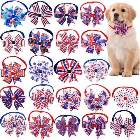 50ps Dog Bow Tie For 4th of July  Small Dog Cat Puppy Bowties Neckties For Dogs American Independence Day Small Dog Accessories
