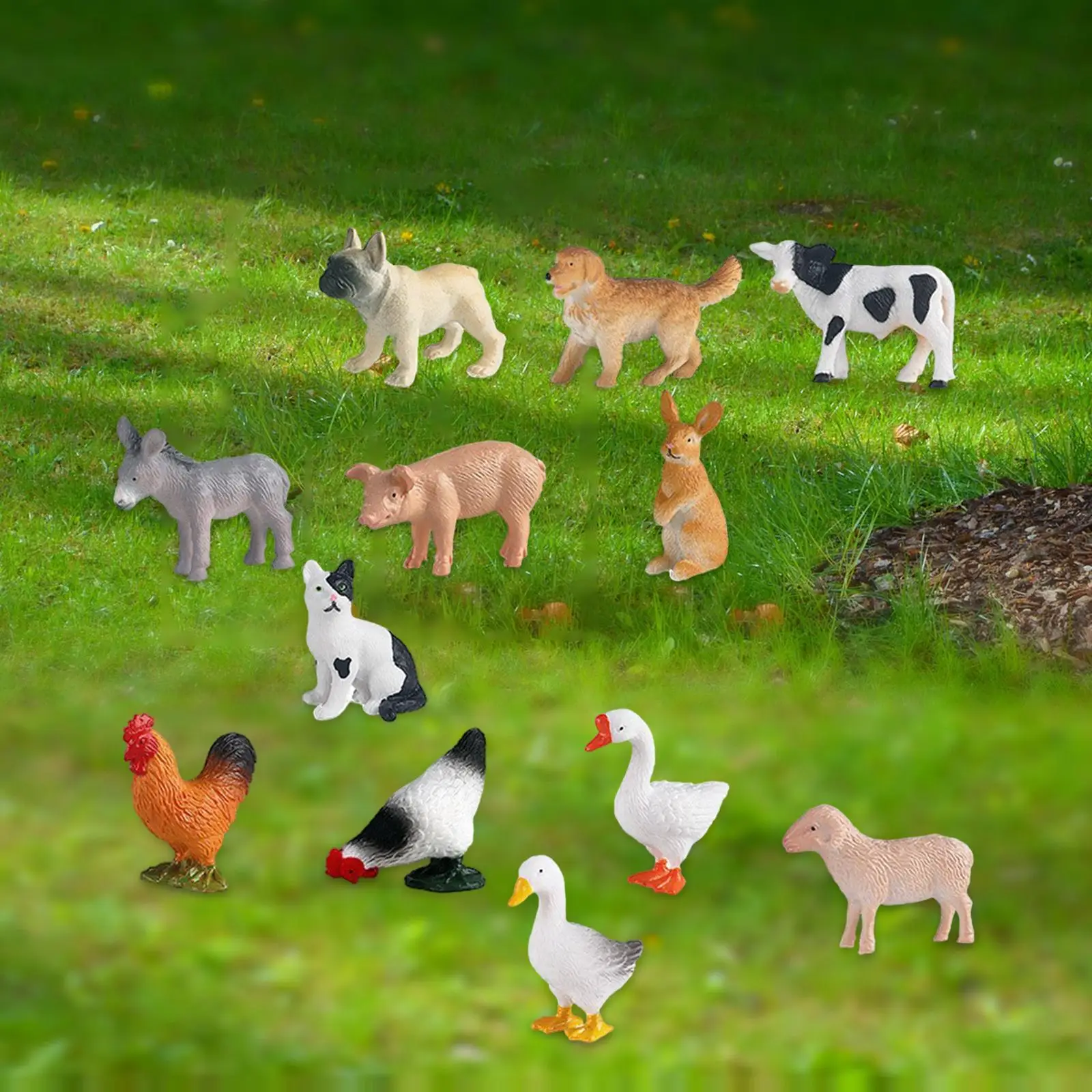 12 Pieces Farm Animals Playset Yard Scene Desktop Decor Cognitive Toy Realistic