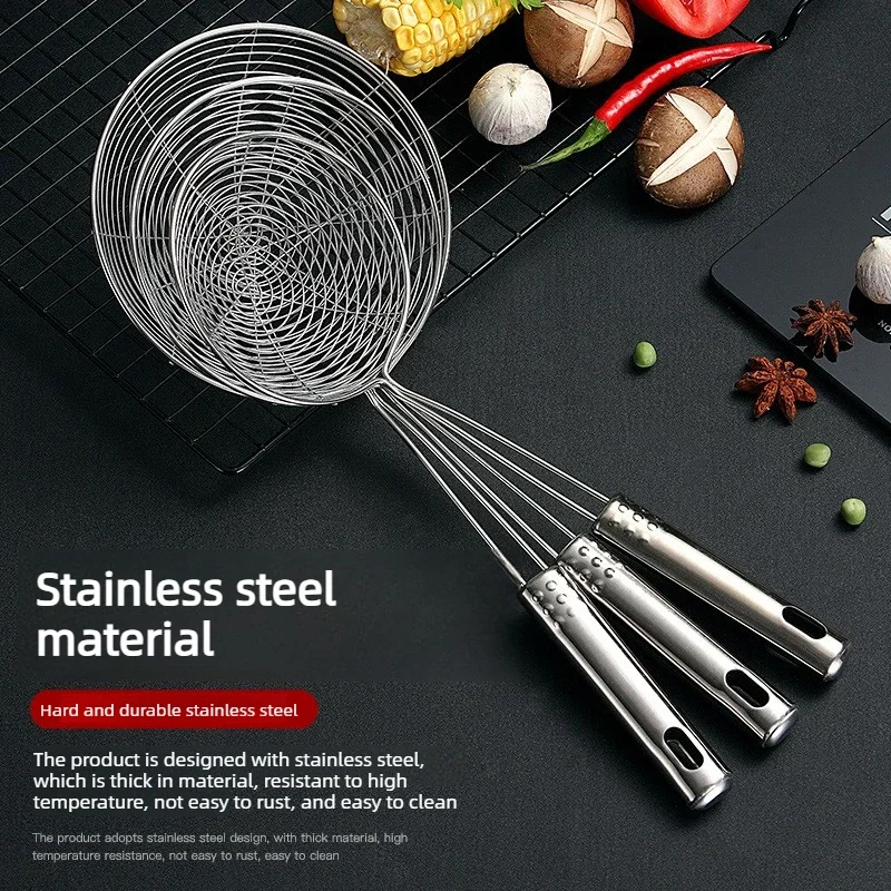 

Household Commercial Stainless Steel Fine Mesh Skimmer Spoon Multi Purpose Noodle Dumpling Frying Hot Pot Kitchen Filter Tool