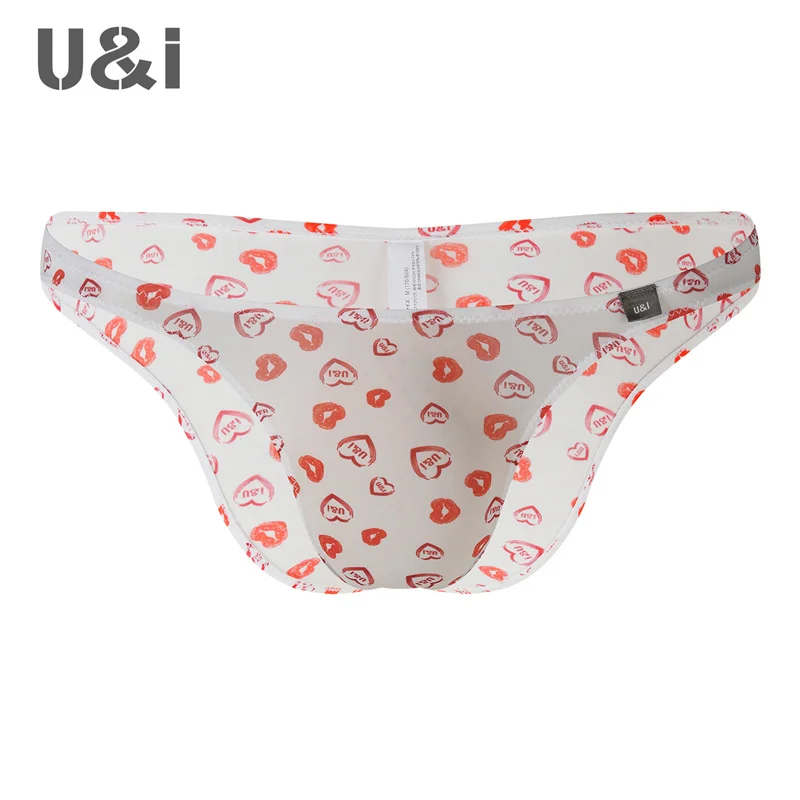 U&I briefs men's sexy personalized printed high-elastic thin nylon transparent one-piece seamless upward half-covering underwear