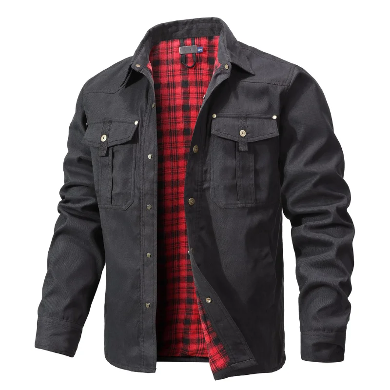 Slavinson Men's Bomber Jacket Shacket with Flannel Lined Casual Snap Button Overshirt Western Cowboy Jackets Popular Clothes