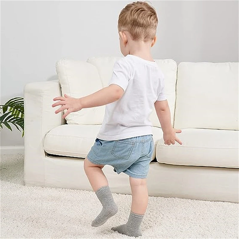 12 Paar Baby-Lauflernsocken mit Antirutsch-Noppen, Gymnastiksocken für Kleinkinder in Schwarz, Weiß, Grau - Socken für Kinder zum Laufen – Detail 2