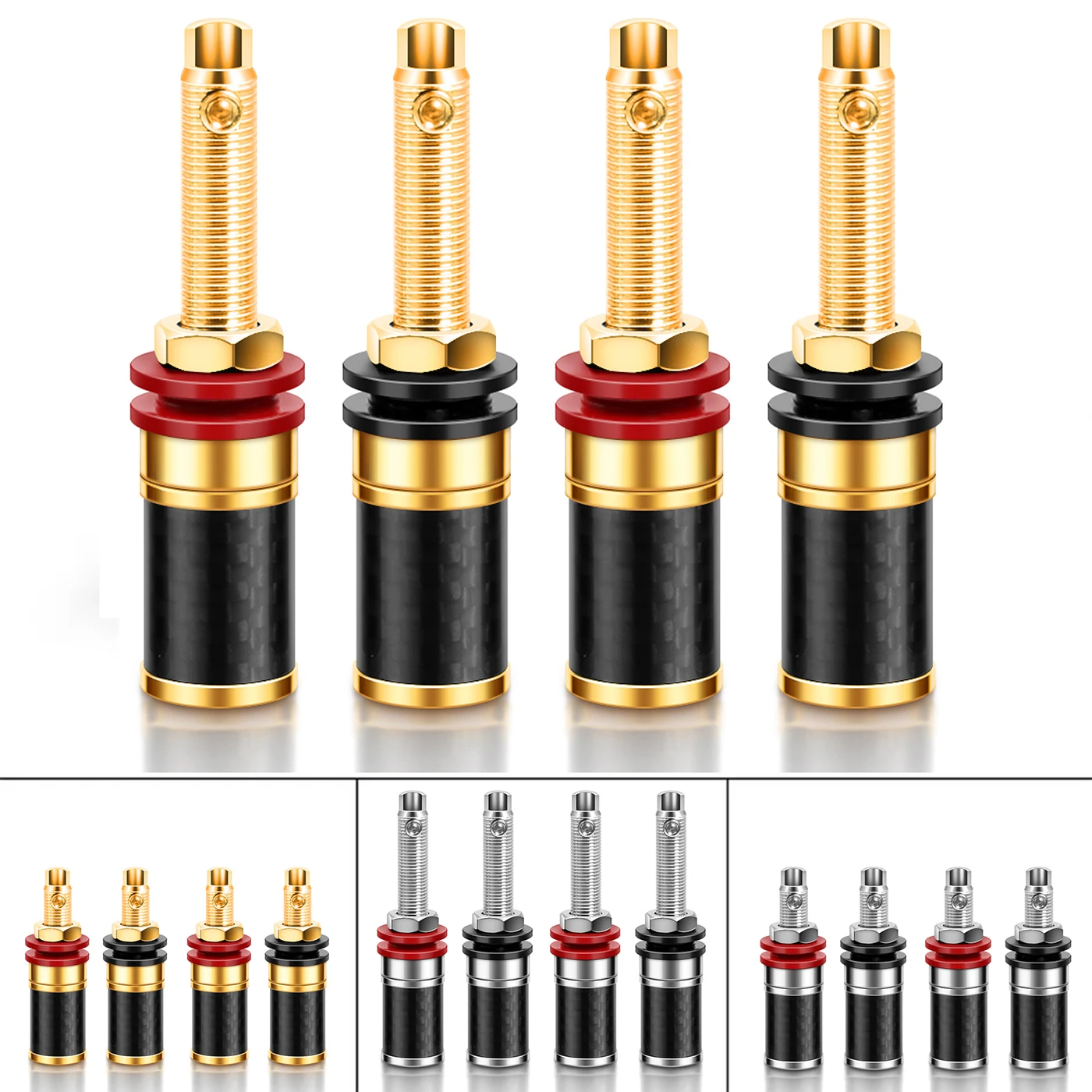 HIFI 4Pcs Gold/Rhodium Plated Copper Speaker Binding Post Female Banana  Connector HIFI Audio AMP Banana Plug  Socket  Terminal