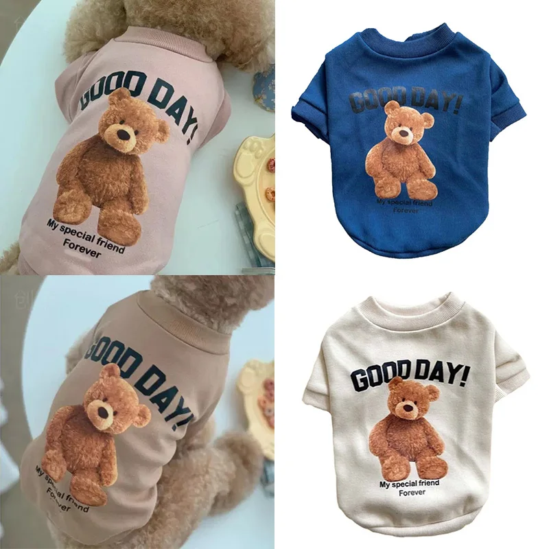 Autumn Winter Cat Vest Sport Cats Clothing T-Shirt Cartoon Bear Crew Neck Puppy Hoodie Pet Dog Clothes For Small Dogs Pet Items