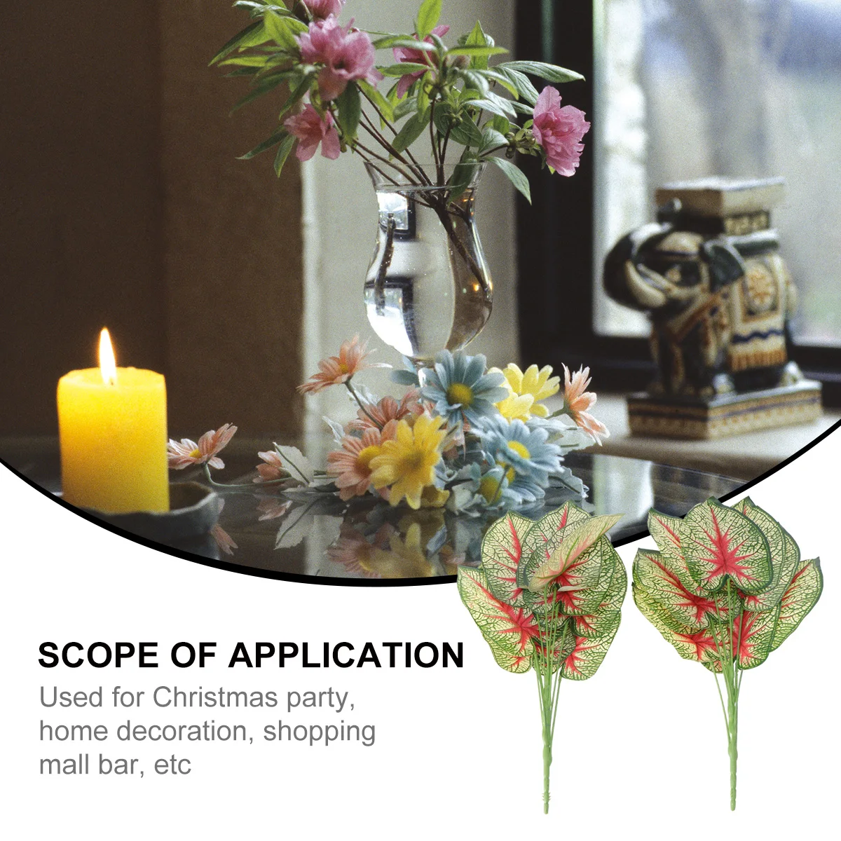 

2Pcs Simulation Green Leaves Decorative Plant Red Green Christmas Atmosphere Props Flower Arrangement Material Party Decoration