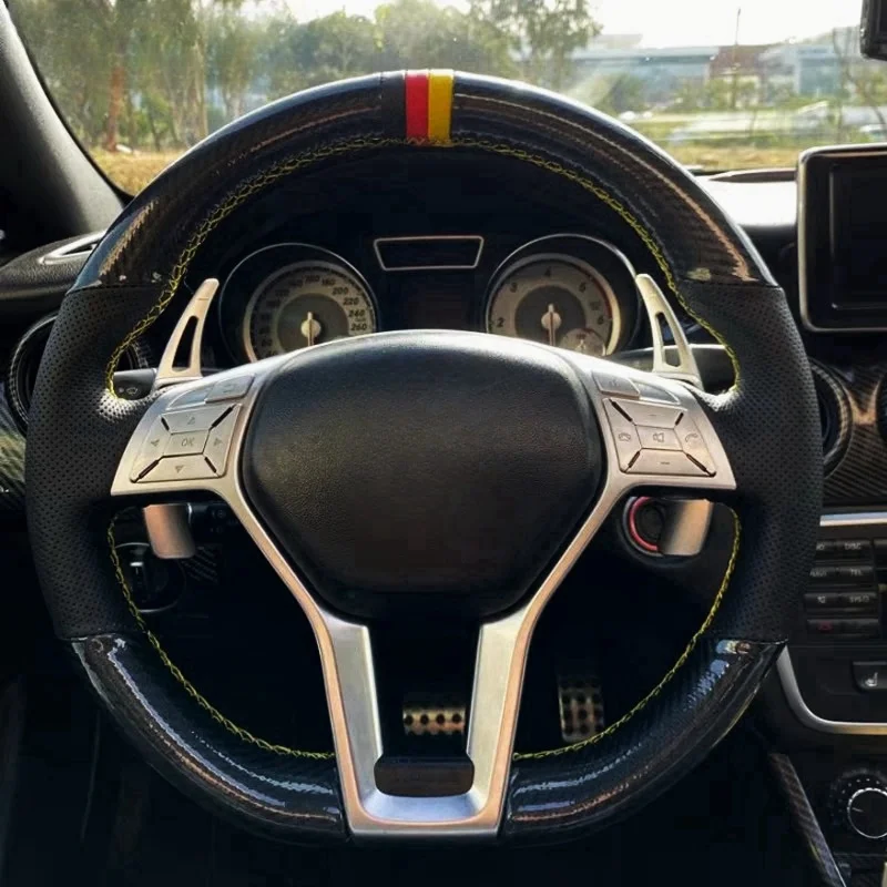 

Кожаный чехол на руль автомобиля из углеродного волокна по индивидуальному заказу для Mercedes Benz A-Class 2013-2015 CLA-Class