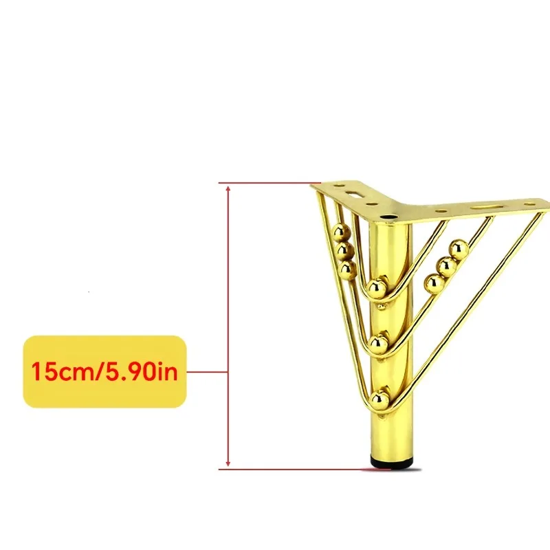 4pcs Heavy-Duty Metal Furniture Legs - Modern Golden Finish, Screw-Free Installation for Sofa, Cabinet, Table, Shelf