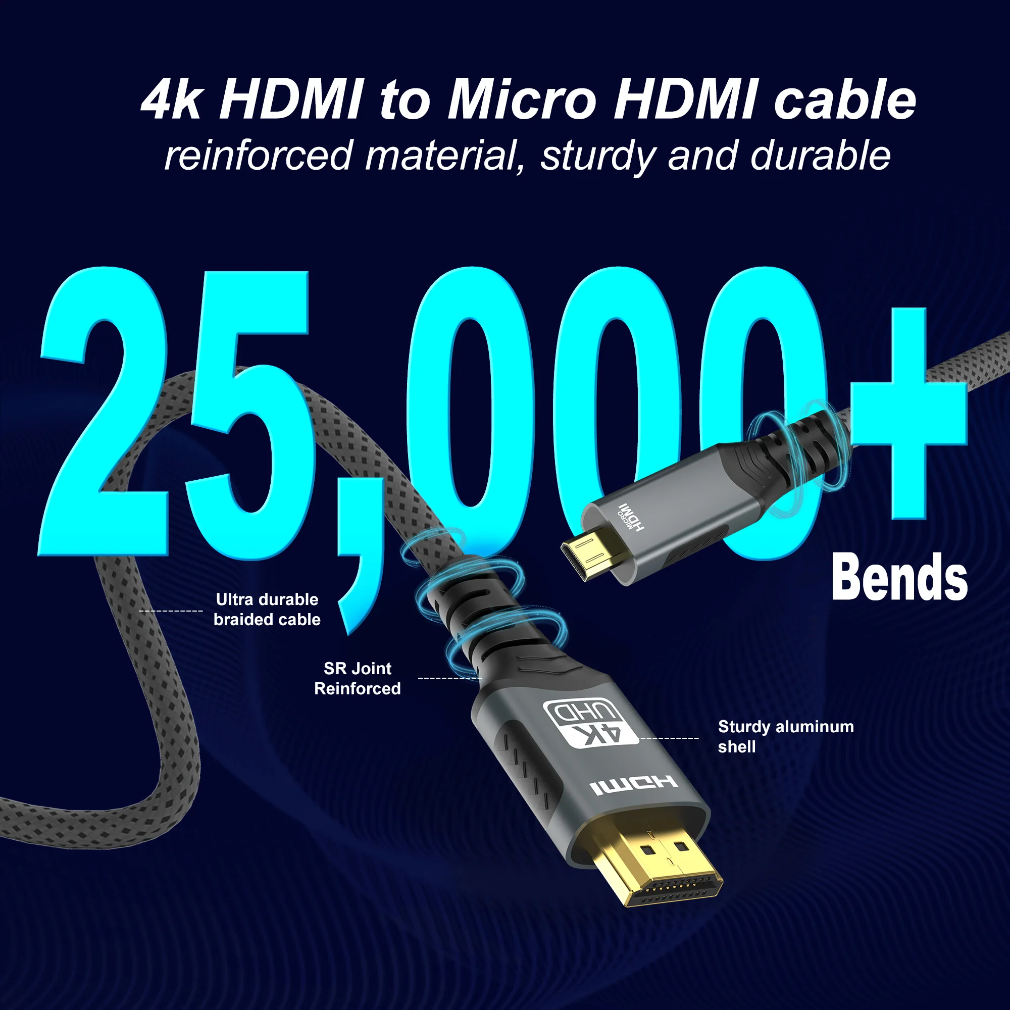 4K@60Hz Micro/Mini HDMI zu HDMI Kabel 18Gbps 2K@120Hz HDMI 2.0 HDR ARC für Kamera Sony Nikon Monitor Projektor HDTV Kamerakabel – Detail 6