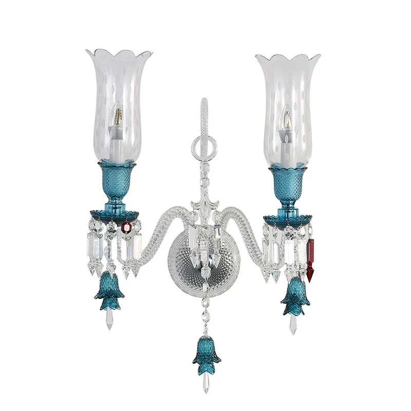 

French villa crystal wall lamp blue new high-end living room background wall staircase aisle bedroom bedside lamp