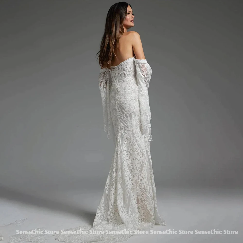 Vestidos de novia sexy Sirena Corea Encaje Mangas desmontables Vestido de novia de playa Vestido de recepción de boda pils 40.Personalizado