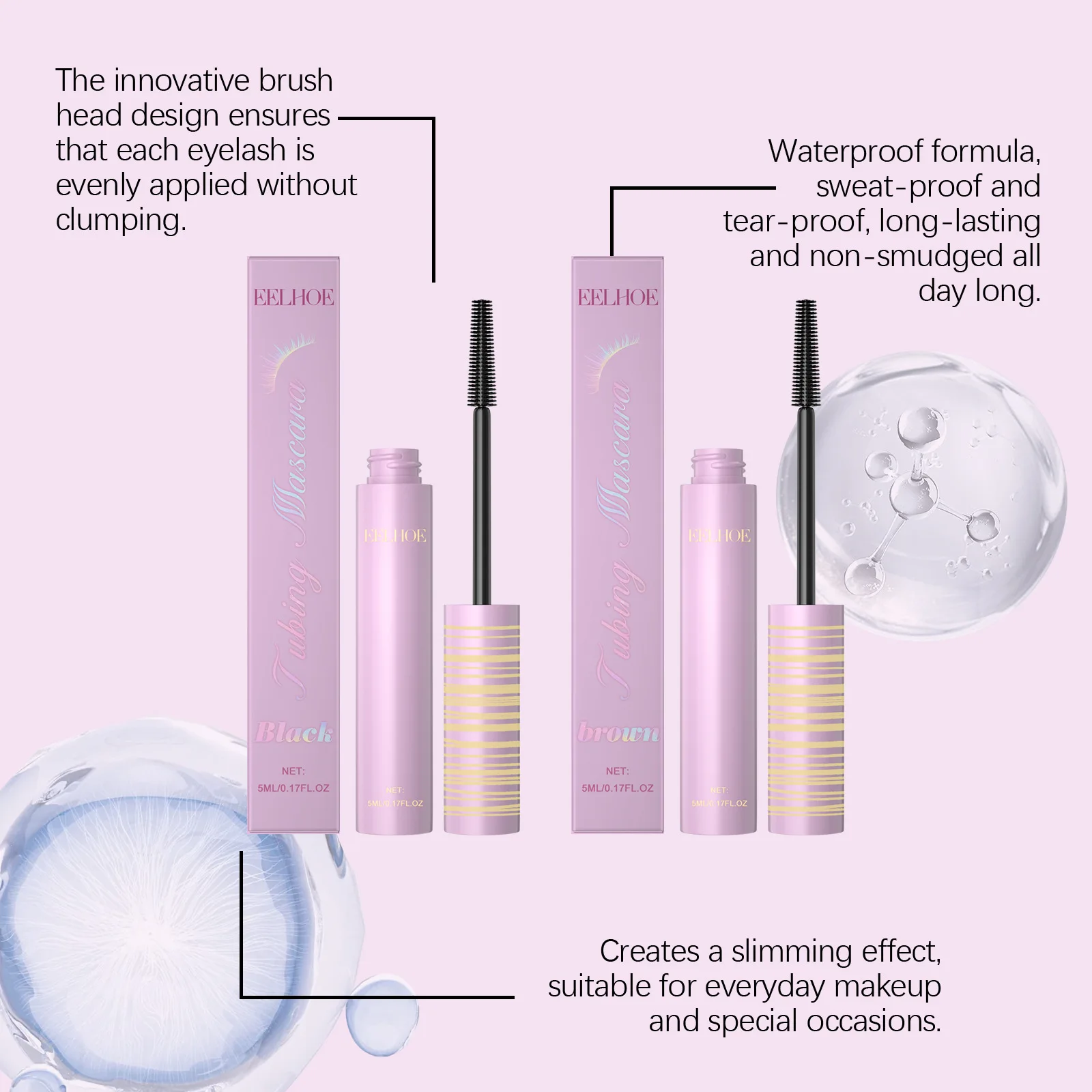 Eelhoe Lasting Curling Mascara Crema Allunga Modellatura Aumenta Più Spessa Migliora Curl Non-sbavature Trucco Mascara Impermeabile Pennello