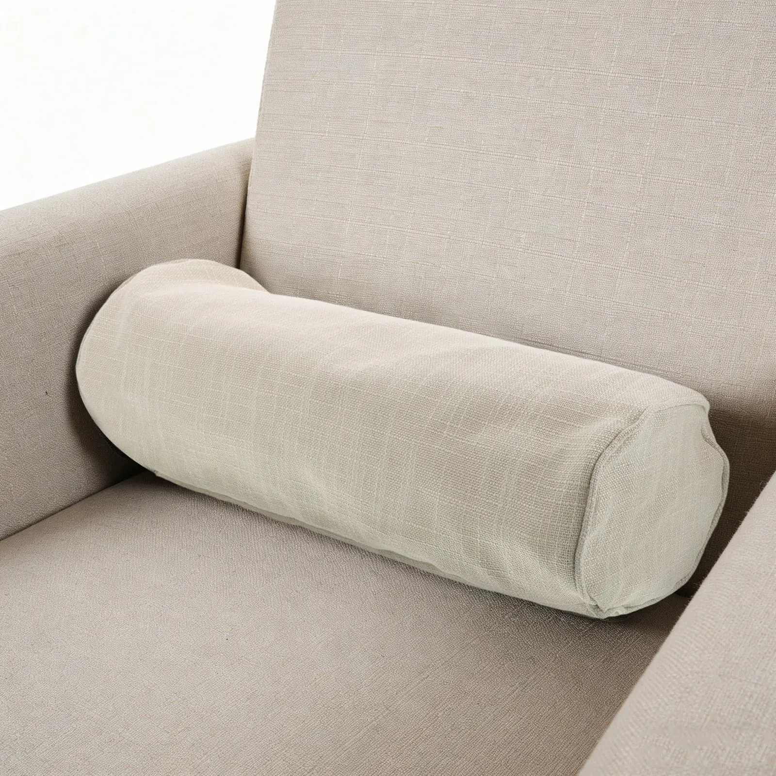 Cotton Linen Pillow Cover Round Cylinder Neck Pillow Case Ergonomic Lumbar Travel Neck Roll Support 15.7x5.9 Inch Soft