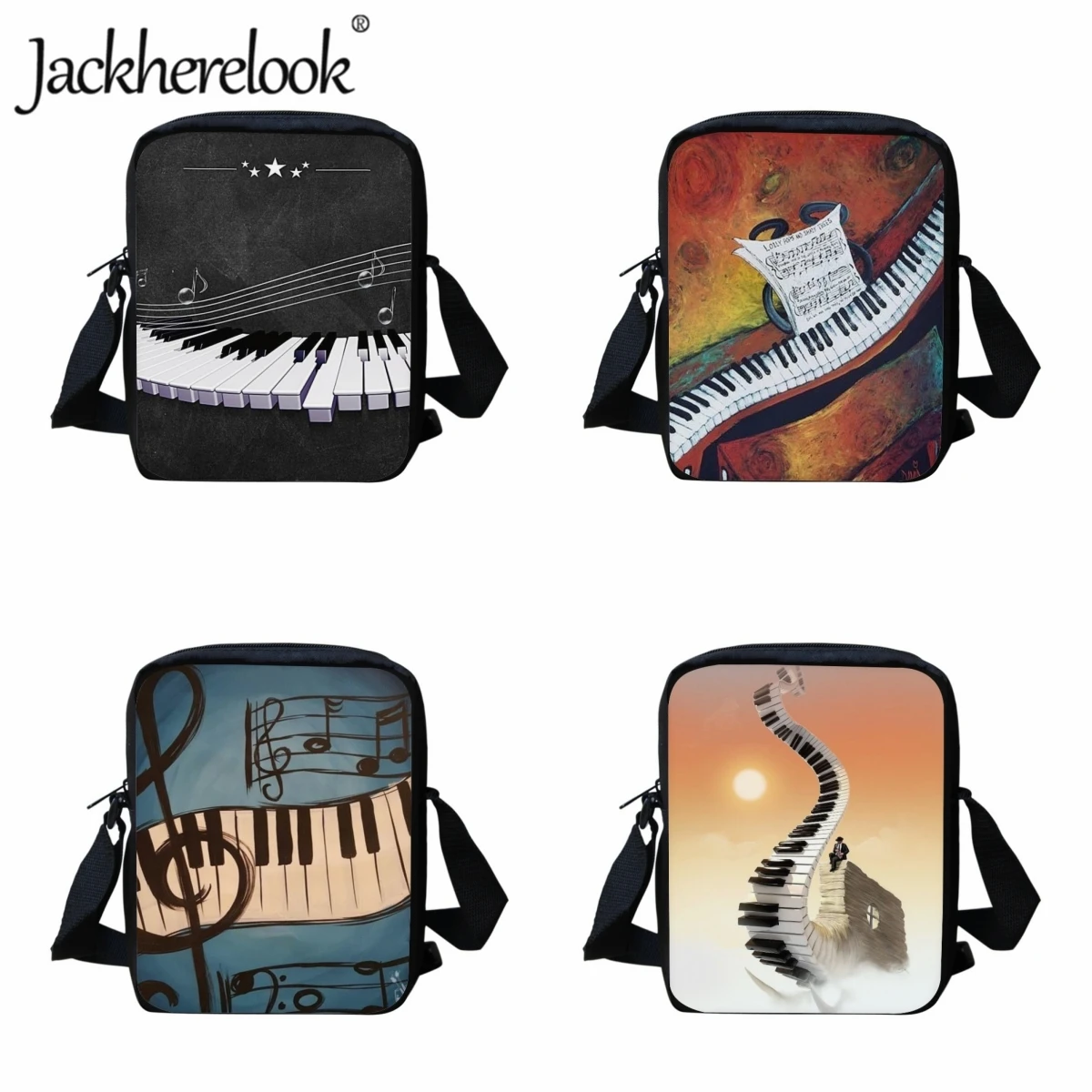 Jackherelook School Children Book Bag Artistic Piano Key Fashion Shoulder Bag for Kids Student Crossbody Bags Casual Travel Bags