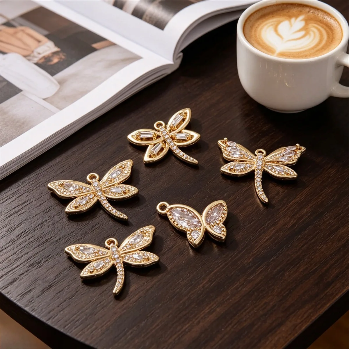 CZ Dragonfly Butterfly Charms Pendant Brass 14K Gold Plated For DIY Earring Bracelet Necklace Handmade Jewelry Accessories