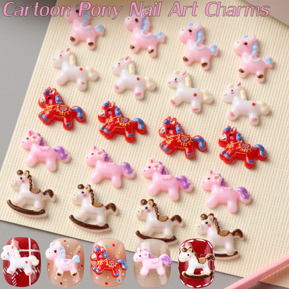 

50/100pcs 3D Cartoon Pony Nail Art Charms New Year Nail Art Resin Decoration Flatback Resin Embellishments DIY Manicure Supplies