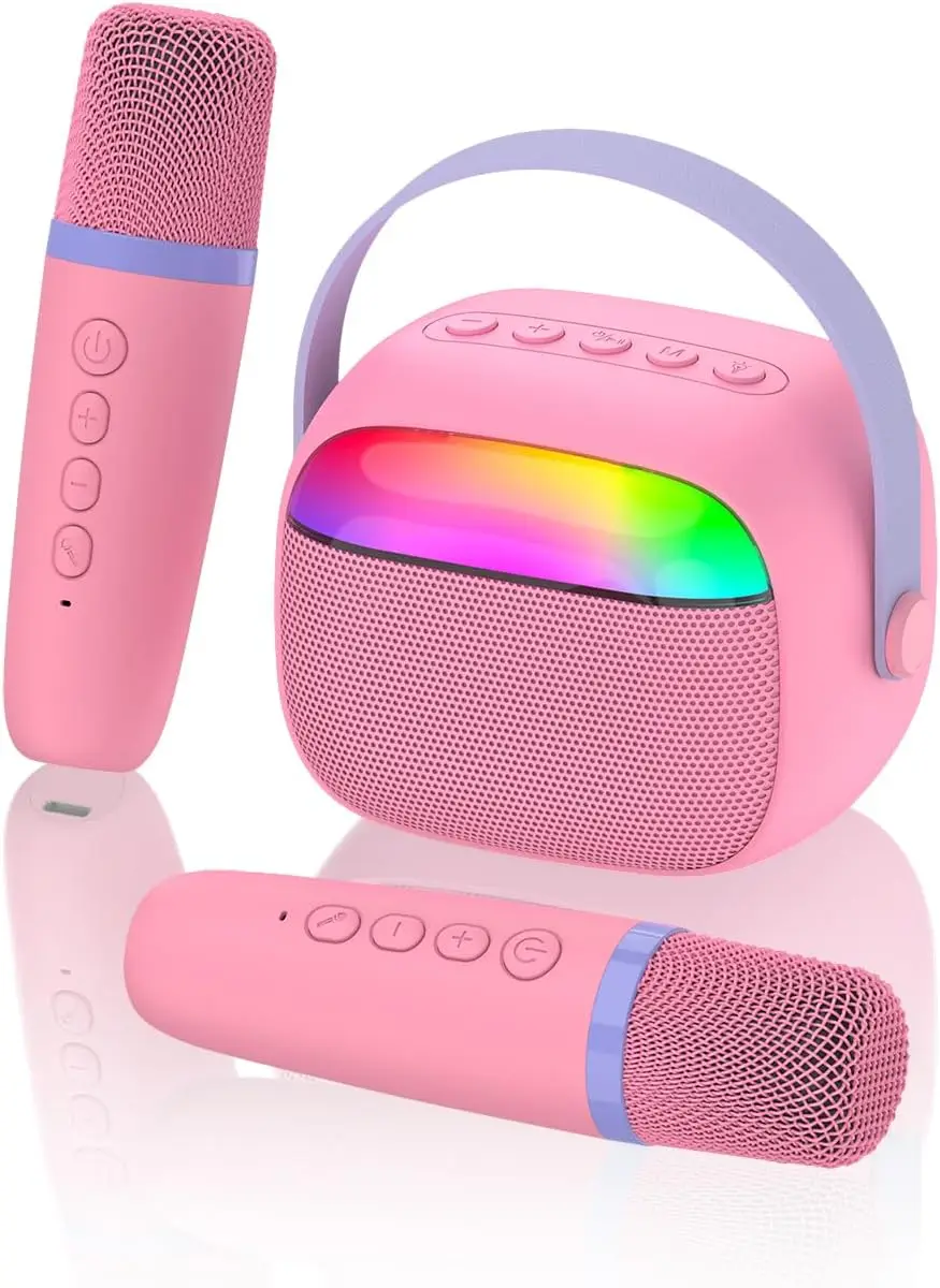 

Портативная караоке-система для детей с беспроводными микрофонами, Bluetooth-колонкой и RGB-подсветкой - подарок на день рождения для мальчиков и девочек 3-8 лет