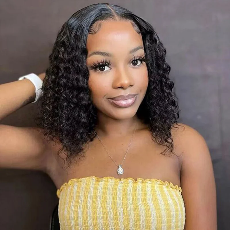 Brazilian deep wave bob 5x5 hd lace frontal full human hair short wig for women 13x6 curly glueless cheap wigs on sale clearance