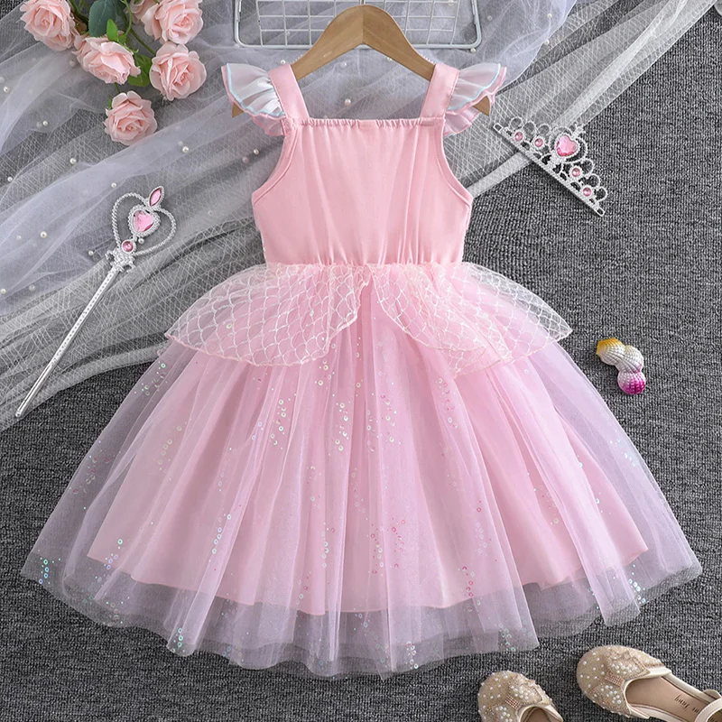 Girl‘s Mermaid Costume Dress Sequins Scales Tulle Tutu Dress Halloween Kid's Ariel Prinecess Birthday Party Cosplay Gown 1-6Y