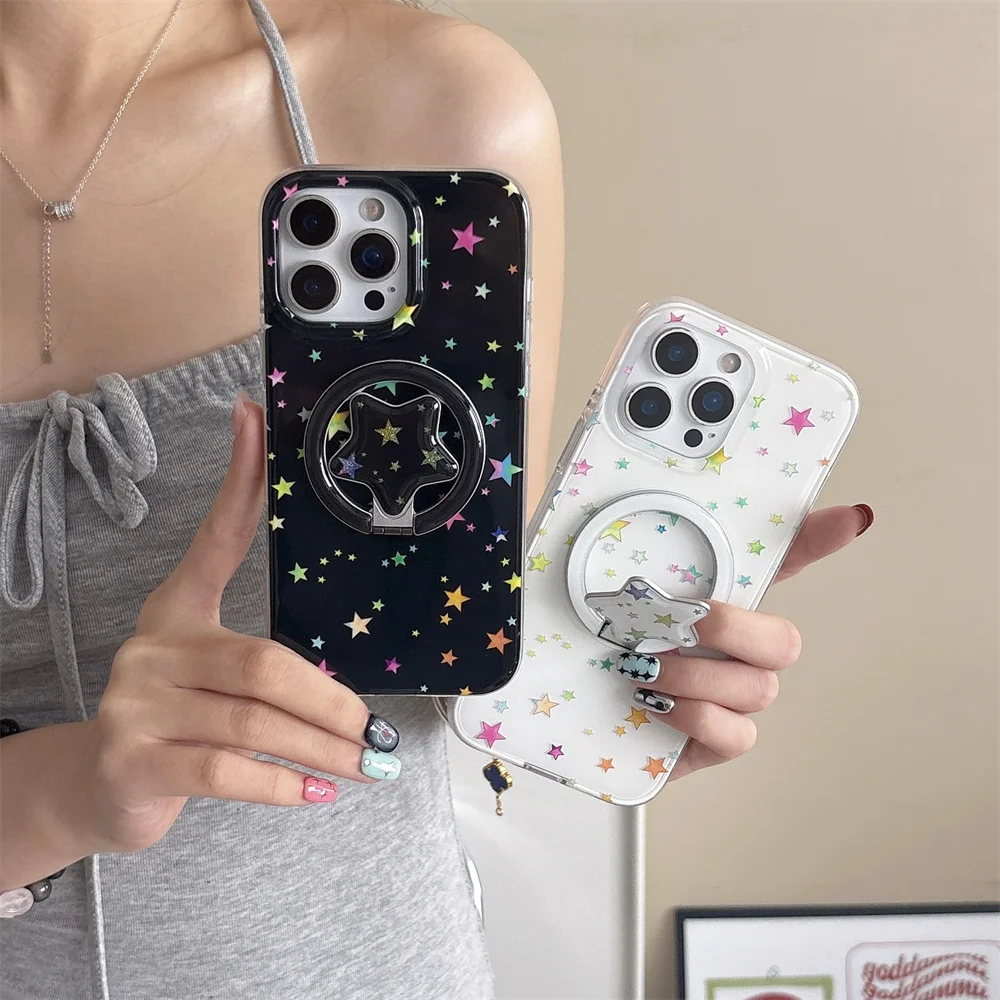 

Color Cute Star Magnetic Phone Case For iPhone 17 13 16 Pro 15 14 Pro Max Cover with Magsafe Stand Holder Cases 17 Pro Max Funda