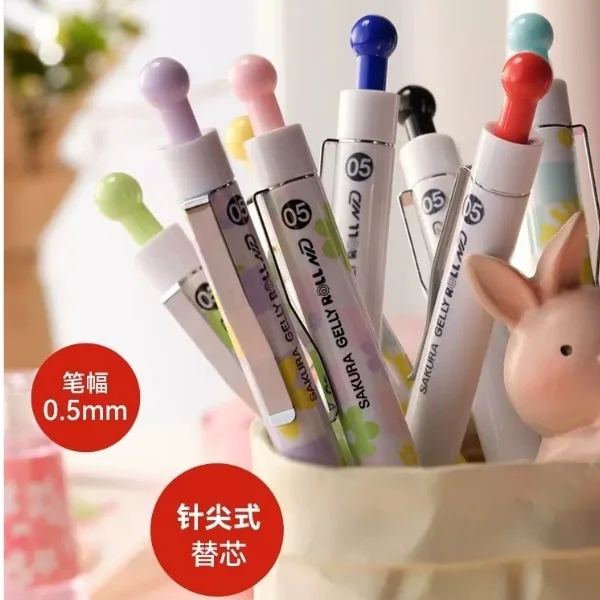 Japanese Sakura Press-type Needle Gel Pen Neutral Pen 0.5 Blue Black Red Office Signature Black Pen Student Kawaii Stationery