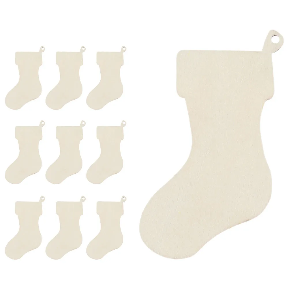 

10Pcs Christmas Stocking Wooden Ornaments Unfinished Wood Blank for DIY Hanging Decoration Christmas Party Wedding Birthday