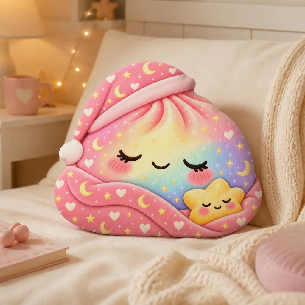 Kawaii Sleepy Moon Plush Pillow Cute Bedtime Cushion Irregular Stuffed Throw Pillow Pink Nursery Bedroom Home Decor Gift