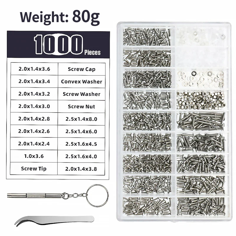 

1000pcs/box temples, nose pads, Phillips screws, kits, home repair boxes, combo sets, glasses, clocks and accessories