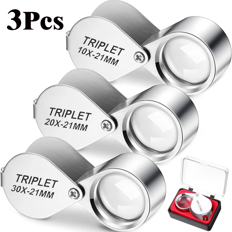 10-30X Jewelry Loupe Pocket Magnifier Foldable Magnifying Glass Diamond Lupa Triplet Jewelers Eye Magnifiers