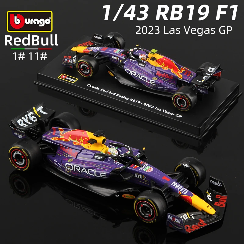 Bburago 1:43 Oracle Red Bull Racing RB19 2023 Las Vegas GP F1 Model #1 Verstappen #11 Perez Alloy Car Redbull Die Cast Toy