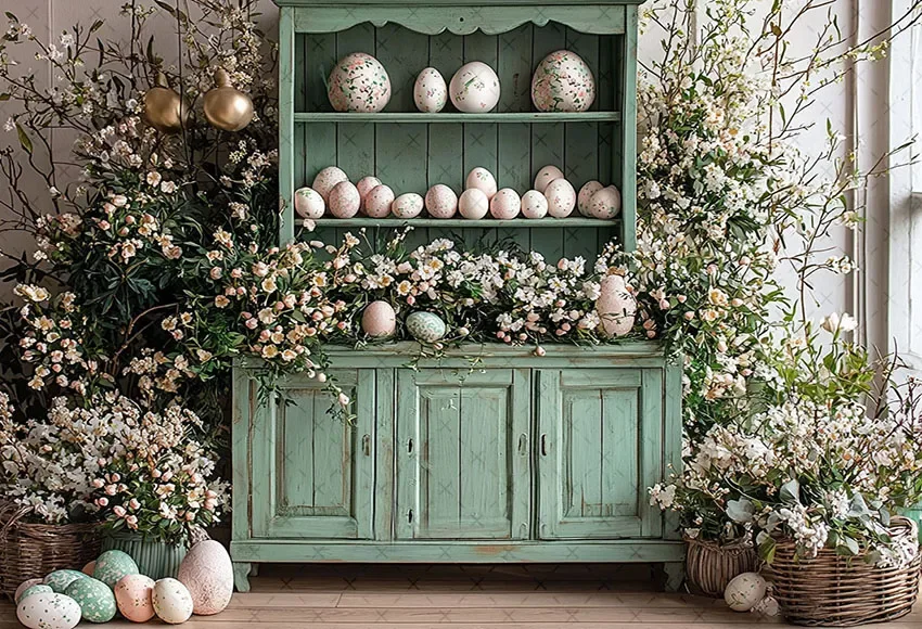 Mehofond 사진 배경 용수철 부활절 레트로 찬장 꽃 계란, 아이 생일 파티 초상화 장식 배경, 사진 스튜디오