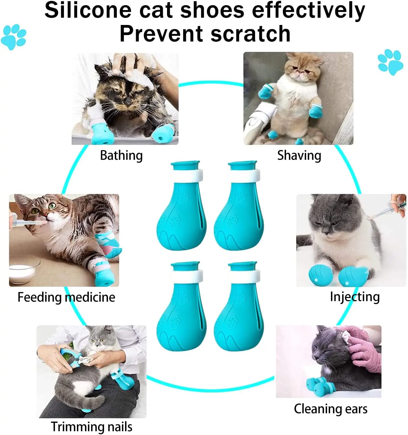 1 Set of 4 Adjustable Anti-Scratch Cat Paw Protector Boots for GroomingBathing,Protect Your Furniture and Skin from Cat Claws